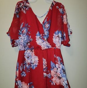 Floral Red Shorts Romper Womens Size XL